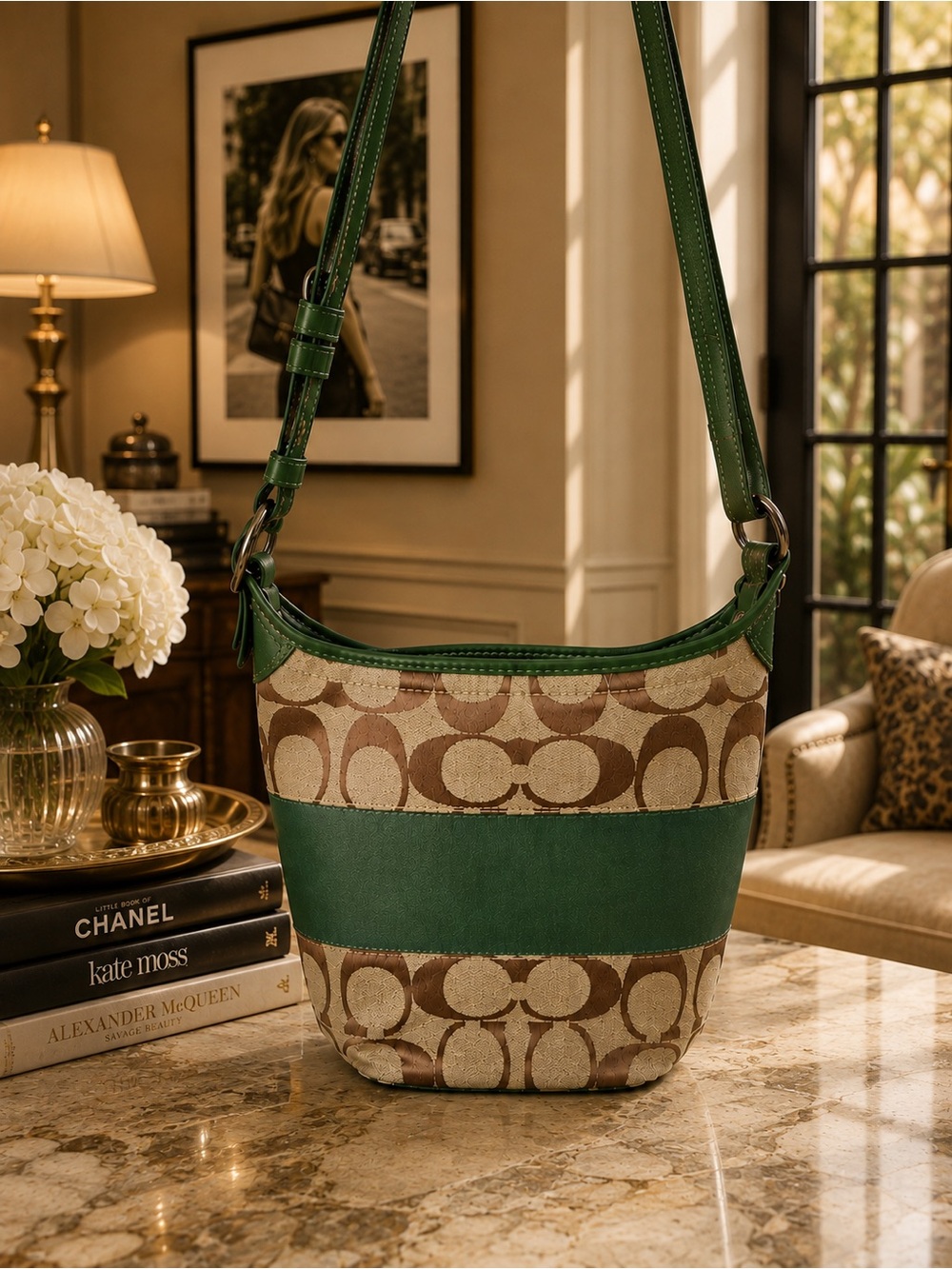 COACH Signature Rugby Duffle Bucket Bag Tan Green | Y2K | Like New